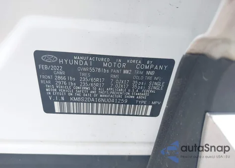 2022 Hyundai Santa Fe Hybrid Blue z USA, uszkodzony, nr VIN KM8S2DA16NU041259